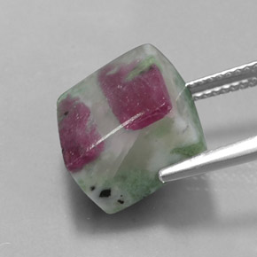 11.56캐럿 천연 멀티컬러 루비 조이사이트, 스퀘어, 10.8×10.6 mm, 불투명체
