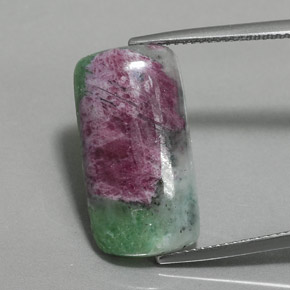 14.49캐럿 천연 멀티컬러 루비 조이사이트, 쿠션 컷, 21.3×11.3 mm, 불투명체