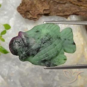 19.94캐럿 천연 멀티컬러 루비 조이사이트, 멋진 모양, 26×16.1 mm, 불투명체