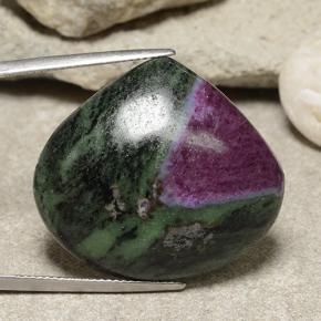 56.65캐럿 천연 멀티컬러 루비 조이사이트, 배 모양, 29.8×26.7 mm, 불투명체