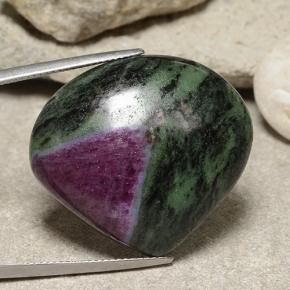 56.65캐럿 천연 멀티컬러 루비 조이사이트, 배 모양, 29.8×26.7 mm, 불투명체
