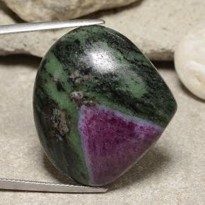 56.65캐럿 천연 멀티컬러 루비 조이사이트, 배 모양, 29.8×26.7 mm, 불투명체