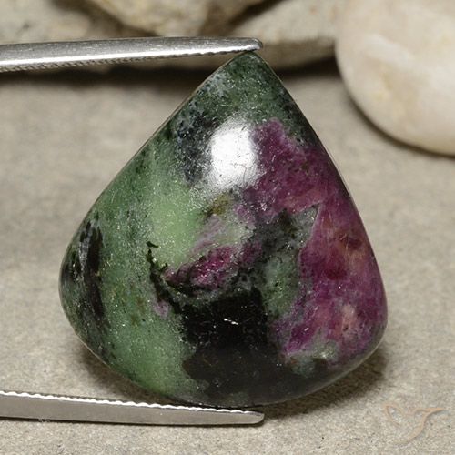 34.84ct 자연스러운 다색 루비-Zoisite, 배 모양, 불투명체