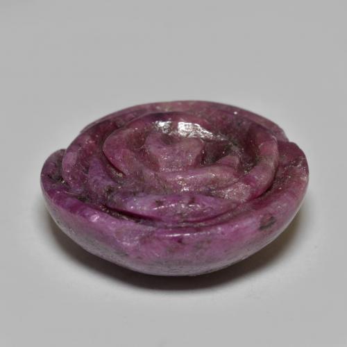 32.56캐럿 천연 미디엄 다크 퍼플 루비 조이사이트, 플라워 컷, 20.2×20 mm, 불투명체