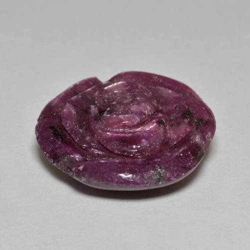13.40캐럿 천연 미디엄 다크 퍼플 루비 조이사이트, 플라워 컷, 16.1×15.5 mm, 불투명체