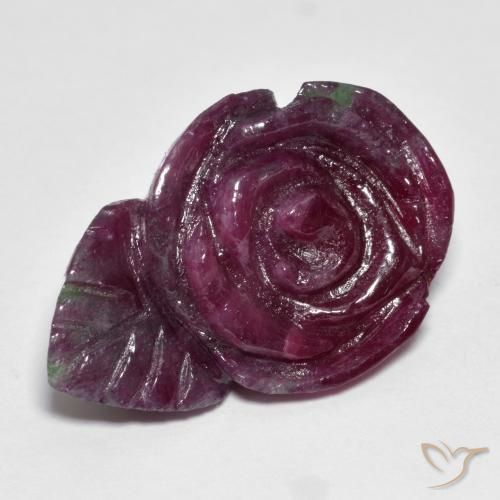 25.11ct 자연스러운 다색 루비-Zoisite, 플라워 컷, 불투명체