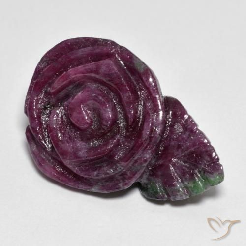 30.44ct 자연스러운 다색 루비-Zoisite, 플라워 컷, 불투명체