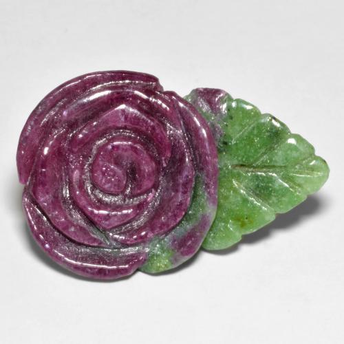 37.58캐럿 천연 멀티컬러 루비 조이사이트, 플라워 컷, 31.7×21 mm, 불투명체
