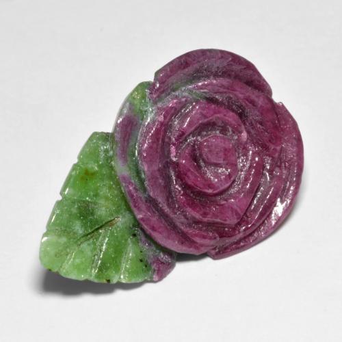 37.58캐럿 천연 멀티컬러 루비 조이사이트, 플라워 컷, 31.7×21 mm, 불투명체