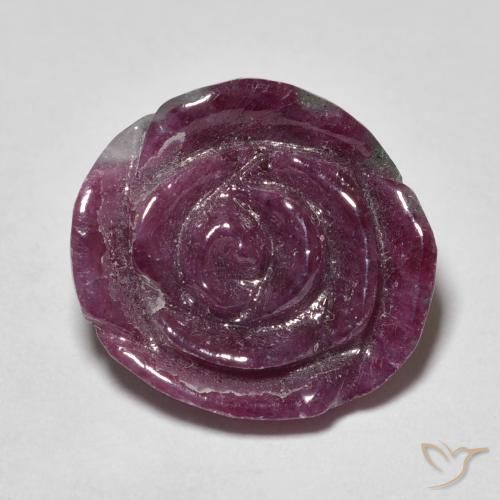 18.16ct 자연스러운 어두운 보라색 루비-Zoisite, 플라워 컷, 불투명체