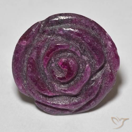 19.54캐럿 천연 Medium Dark-Purple 루비-Zoisite, 플라워 컷, 불투명체