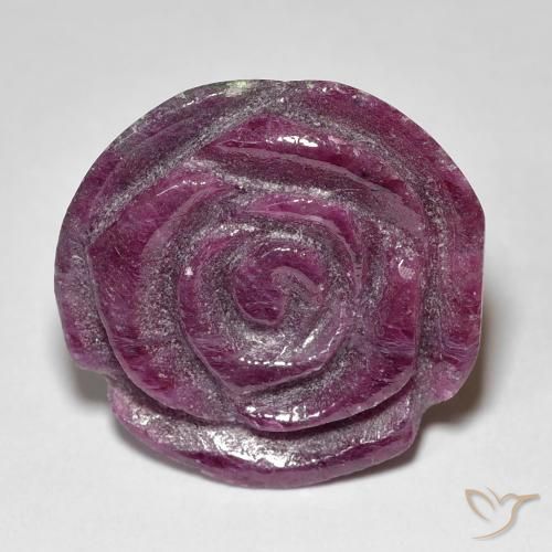 24.97ct 자연스러운 Medium Dark-Purple 루비-Zoisite, 플라워 컷, 불투명체