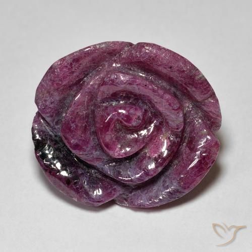22.77ct 자연스러운 미디엄 퍼플 루비-Zoisite, 플라워 컷, 불투명체