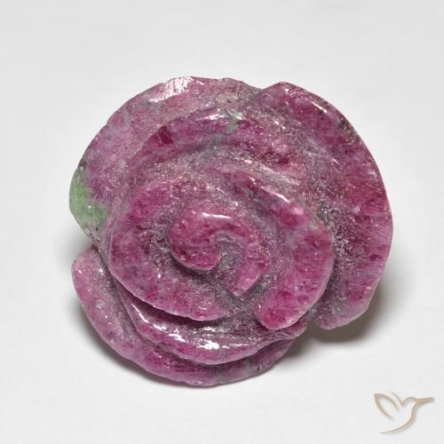 19.49ct 자연스러운 적자색 루비-Zoisite, 플라워 컷, 불투명체