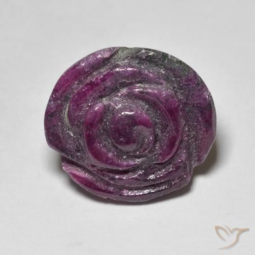 19.53ct 자연스러운 미디엄 퍼플 루비-Zoisite, 플라워 컷, 불투명체