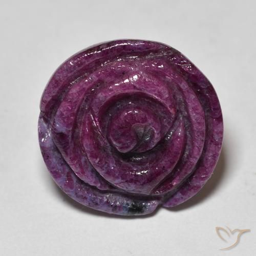 24.94ct 자연스러운 딥 퍼플 루비-Zoisite, 플라워 컷, 불투명체
