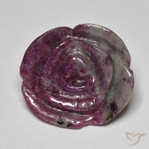 17.36ct 자연스러운 다색 루비-Zoisite, 플라워 컷, 불투명체