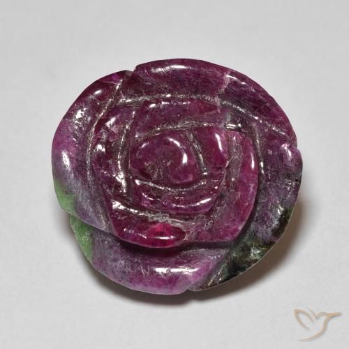 21.89ct 자연스러운 다색 루비-Zoisite, 플라워 컷, 불투명체