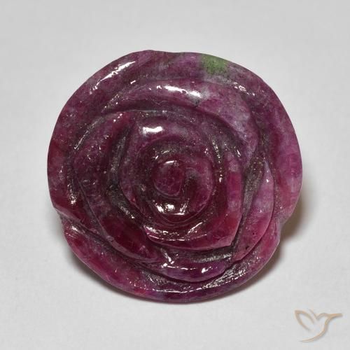 16.99ct 자연스러운 어두운 보라색 루비-Zoisite, 플라워 컷, 불투명체