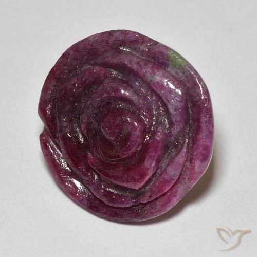 16.99캐럿 천연 어두운 보라색 루비-Zoisite, 플라워 컷, 불투명체