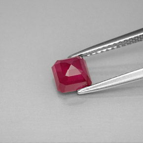 1.38캐럿 천연 핑크 레드 루비, 에메랄드 컷, 5.4×5.3 mm, VS-SI
