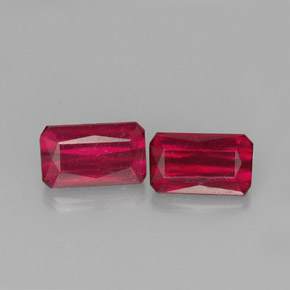 캐럿 천연 레드 루비 보석, 에메랄드 컷, 7.3×4.4 mm, SI