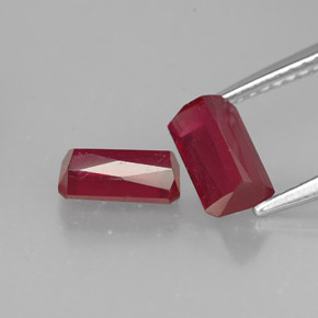 캐럿 천연 레드 루비 보석, 에메랄드 컷, 7.3×4.4 mm, SI