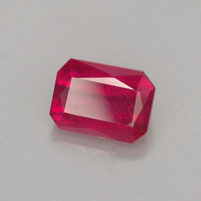 1.68캐럿 천연 레드 루비, 에메랄드 컷, 7.3×5.4 mm, SI