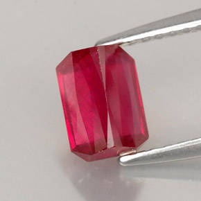 1.54캐럿 천연 레드 루비, 에메랄드 컷, 6.8×4.9 mm, SI