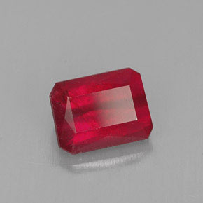 1.58캐럿 천연 레드 루비, 에메랄드 컷, 7×5.3 mm, SI