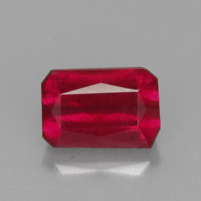 1.06캐럿 천연 레드 루비, 에메랄드 컷, 6.5×4.5 mm, SI