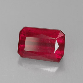 1.06캐럿 천연 레드 루비, 에메랄드 컷, 6.5×4.5 mm, SI