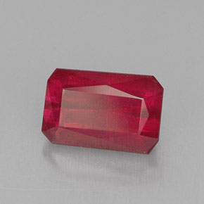 1.24캐럿 천연 레드 루비, 에메랄드 컷, 6.8×4.5 mm, SI