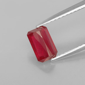 1.11캐럿 천연 레드 루비, 에메랄드 컷, 6.7×4.4 mm, SI