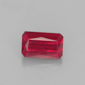 1.31캐럿 천연 레드 루비, 에메랄드 컷, 7.1×4.5 mm, SI