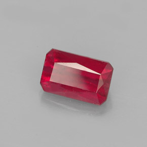 1.31캐럿 천연 레드 루비, 에메랄드 컷, 7.1×4.5 mm, SI