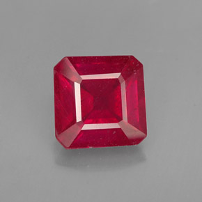 1.65캐럿 천연 레드 루비, 에메랄드 컷, 6.6×6.5 mm, VS-SI