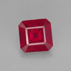 1.59캐럿 천연 레드 루비, 에메랄드 컷, 6.5×6.5 mm, VS-SI