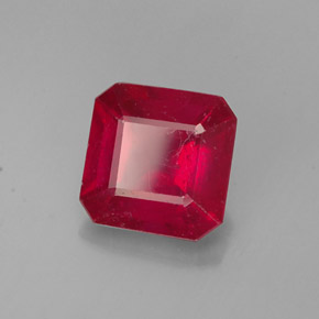 1.59캐럿 천연 레드 루비, 에메랄드 컷, 6.5×6.5 mm, VS-SI