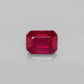 1.24캐럿 천연 핑크 레드 루비, 에메랄드 컷, 6.8×5.1 mm, SI
