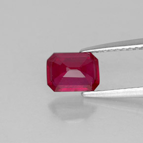 1.24캐럿 천연 핑크 레드 루비, 에메랄드 컷, 6.8×5.1 mm, SI