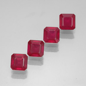 캐럿 천연 핑크 레드 루비 보석, 에메랄드 컷, 6.2×6.2 mm, SI