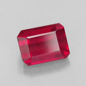 1.73캐럿 천연 핑크 레드 루비, 에메랄드 컷, 7.1×5.2 mm, SI