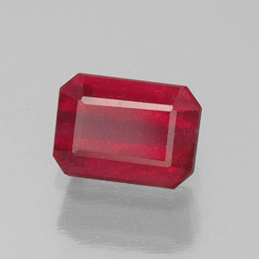 1.48캐럿 천연 핑크 레드 루비, 에메랄드 컷, 7.1×5.1 mm, SI