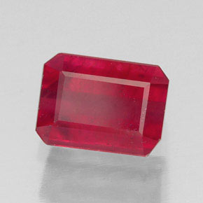 1.69캐럿 천연 핑크 레드 루비, 에메랄드 컷, 7.2×5.3 mm, SI