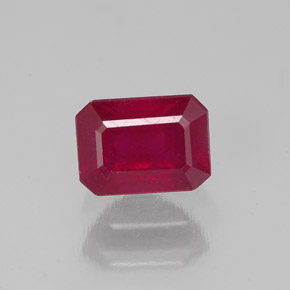 1.69캐럿 천연 핑크 레드 루비, 에메랄드 컷, 7.2×5.2 mm, SI