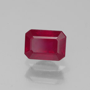 1.69캐럿 천연 핑크 레드 루비, 에메랄드 컷, 7.2×5.2 mm, SI