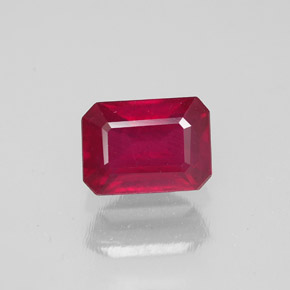 1.57캐럿 천연 핑크 레드 루비, 에메랄드 컷, 7.1×5.2 mm, SI