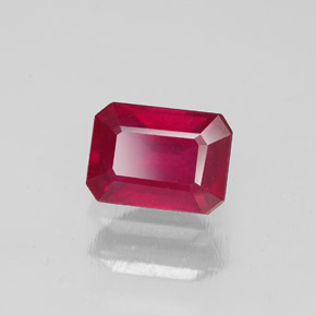 1.57캐럿 천연 핑크 레드 루비, 에메랄드 컷, 7.1×5.2 mm, SI