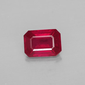 1.34캐럿 천연 핑크 레드 루비, 에메랄드 컷, 7.1×5.2 mm, SI